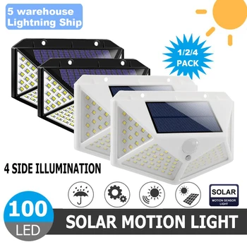 

100LEDs Solar LED Wall Light Lamp Four-Sided Illumination Motion Sensor IP65 Outdoor Garden Path Alley Street Night Lighting