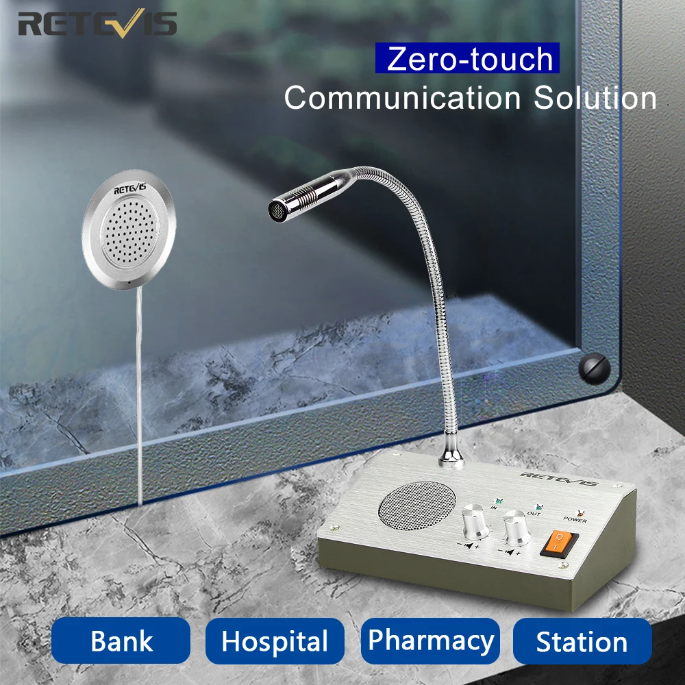 Bank-Counter Pharmacy-Table-Microphone Window-Intercom-System Retevis Two-Way RT-9908
