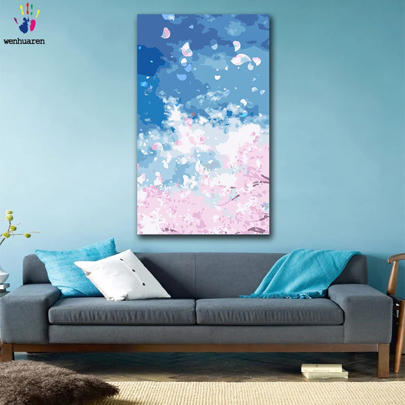 

DIY colorings pictures by numbers with colors Pink cherry blossoms picture drawing painting by numbers framed Home