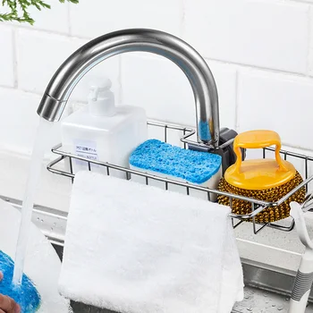 

Kitchen Stainless Steel Faucet Storage Racks Adjustable Sink Rag Sponge Draining Rack Kitchen Bathroom Soap Storage Holder Shelf