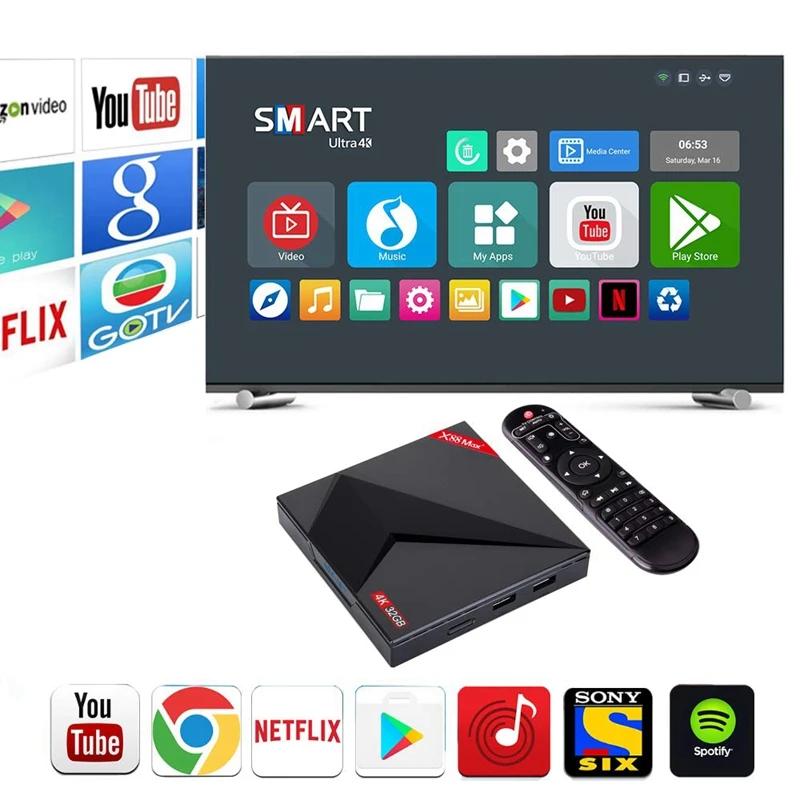 ТВ приставка X88 MAX + для Android 9 0 4 Гб RAM 64 ROM USB Type C 2 4G/5 ГГц Dual WiFi 4K Smart Set Top