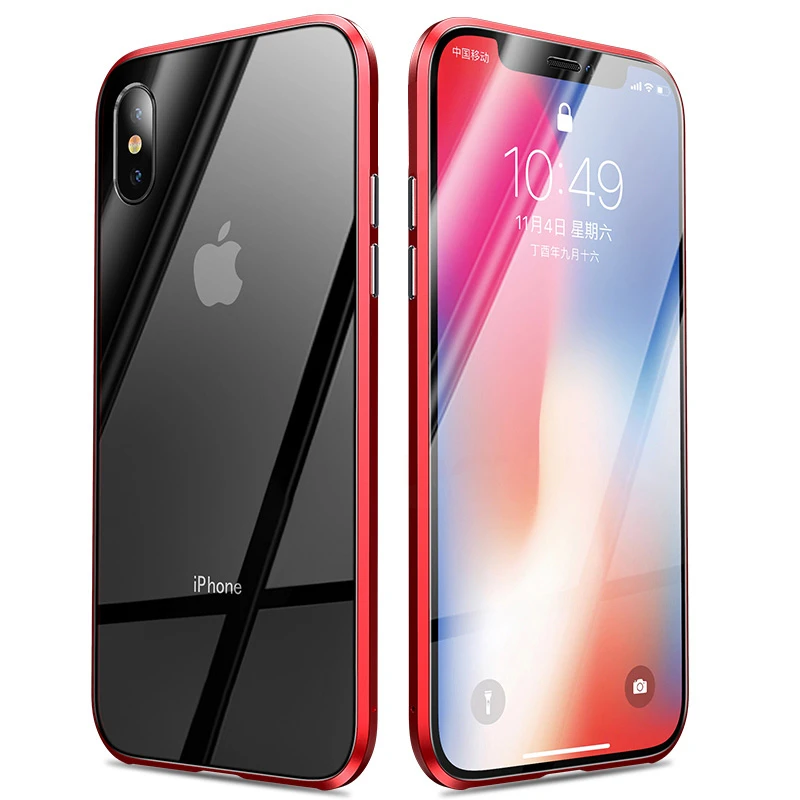 BCUYRS металлический магнитный чехол для iPhone XR XS MAX X 8 Plus 7+ Чехлы из закаленного стекла на заднюю панель с магнитом чехол для iPhone 7 6 6S Plus