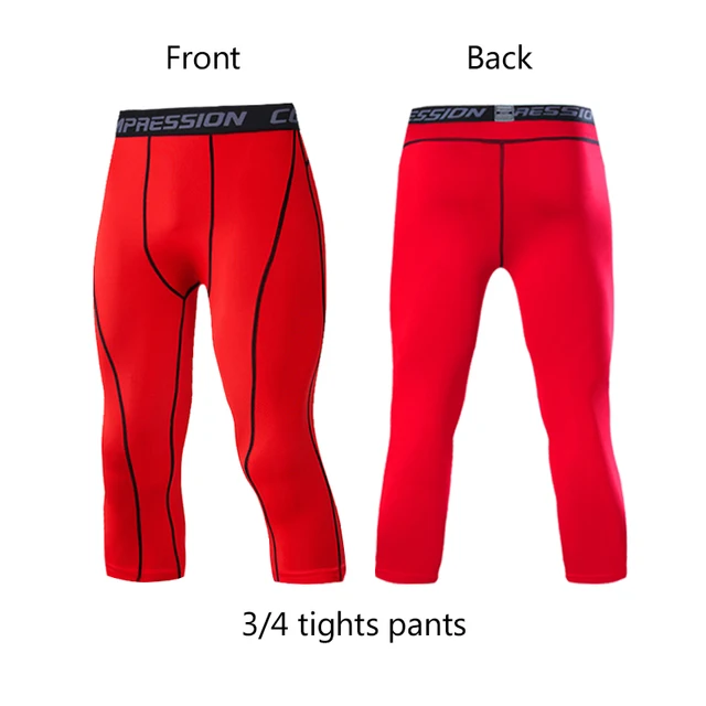 Men's Lycra Compression Pants Cycling Running Basketball Soccer Elasticity Sweatpants Fitness Tights Legging Trousers Rash Guard 1606-Red