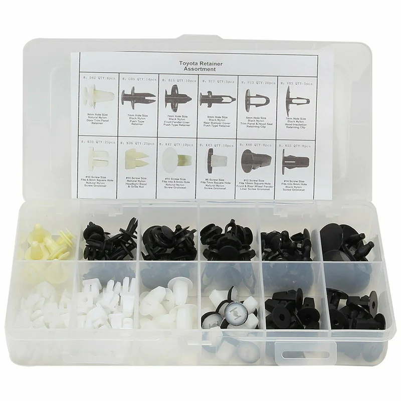 

146Pcs/Set Universal Car Body Plastic Push Pin Rivet Fasteners Trim Clip Car Repair Assortment Kit for Toyota Auto Accessories