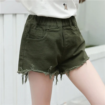 Kid Summer Solid Sweet Shorts Girls Fashion Cotton Tassel Shorts Children Classic Elastic Waist Loose Soft Shorts AA60412 - Цвет: Армейский зеленый
