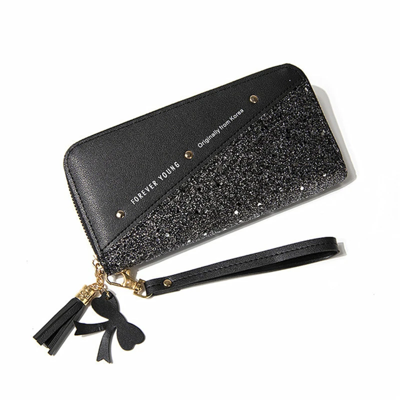 Fashion Sequined Patchwork Clutch Bag Cute Long Money Girl Purse PU Leather Female Designer Luxury Forever Young Wallet Women 6