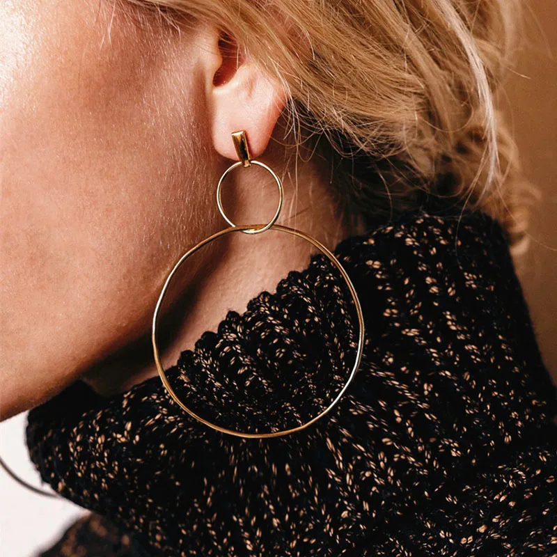 

Boho Copper Long Statement Earrings Jewelry for Women Geometric Dangle Earrings Female Circle Earring Personality Ear Rings E622