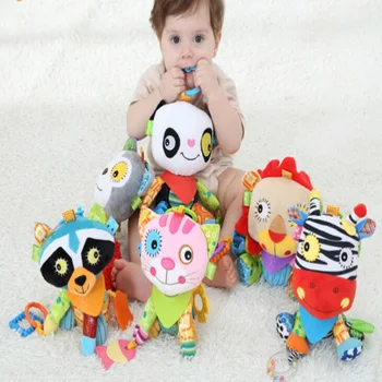 

1Pc Baby Appease Doll Toy Teether Ring Bell Animal Cartoon Infant Crib Stroller hanging Plush Bed Soft Cute Education Rattles