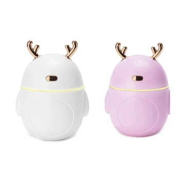 

2set Deer Air Humidifier USB Ultrasonic Cool Mist Maker Fogger LED Light Mini Aroma Diffuser Pink & White