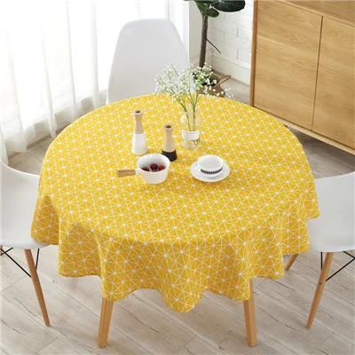Геометрическая скатерть 150 см круглая для стола хлопково-льняной домашний кухонный свадебный стол ткань желто-серая скатерть для обеденного стола подгузник - Цвет: Yellow geometric