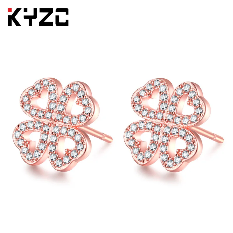 

New Style Europe And America Ear Stud Clover Heart Want to Drill Ear Stud Super Shiny Zircon Earrings