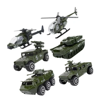 

6pcs Sliding Car Model Diecast 1:87 Alloy Helicopter Jeep Army Car Military Vehicle for Kids Children
