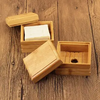 

50pcs/lot Natural Bamboo Soap Dish Wooden Soap Tray Holder Storage Soap Rack Plate Box Container for Bath Shower Plate Bathroom