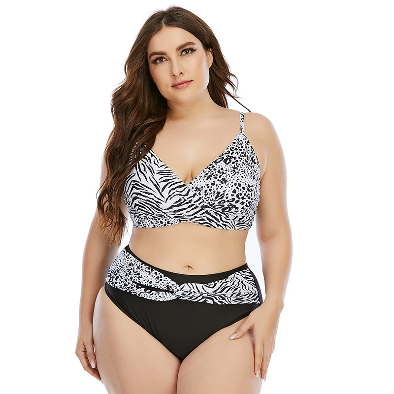 

2021 Two Pieces Plus Size Swimwear Women High Waist Bathing Suit Leopard Push Up Swimsuit 2 Piece Sexy Bikini Girl Beachwear 4XL