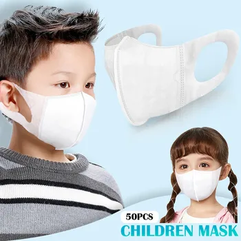 

50pcs Masks Kids Children Breather Valve Breathable Pollution Face Cover 3 Layer Back To School Cotton Kids windproof Mask
