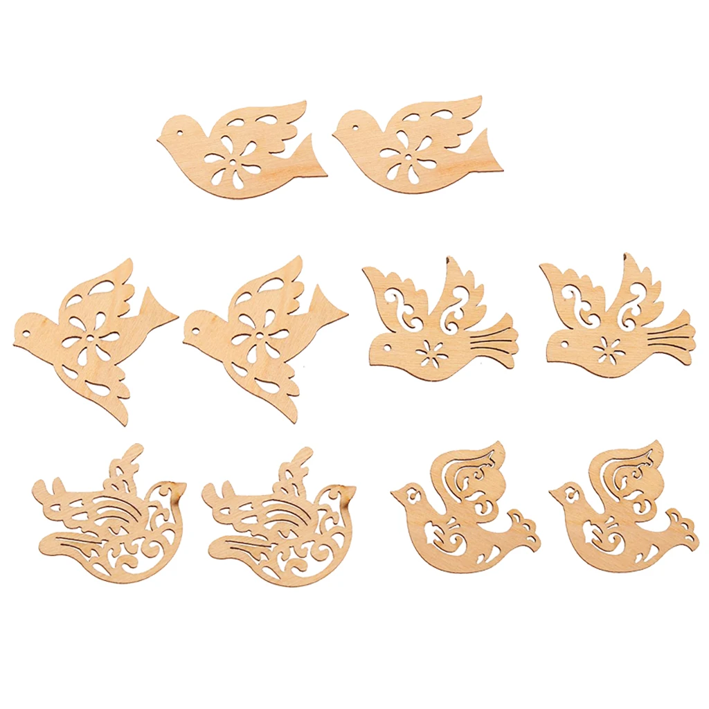 10Pcs Wooden Birds Shapes Wood Pendant Gift Tags Name Card Table Decorations Crafting Wedding Party Decoration