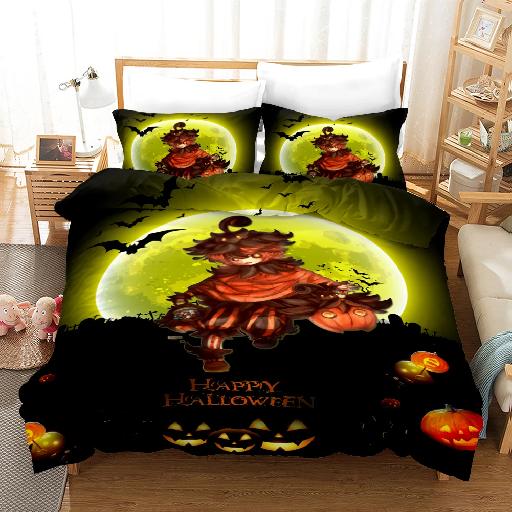 

Cyan Moonlight Pattern Luminous Pumpkin Lantern Printing 3D Halloween Bedding Sets Duvet Cover with Pillowcase 2/3 Pcs 11 Size