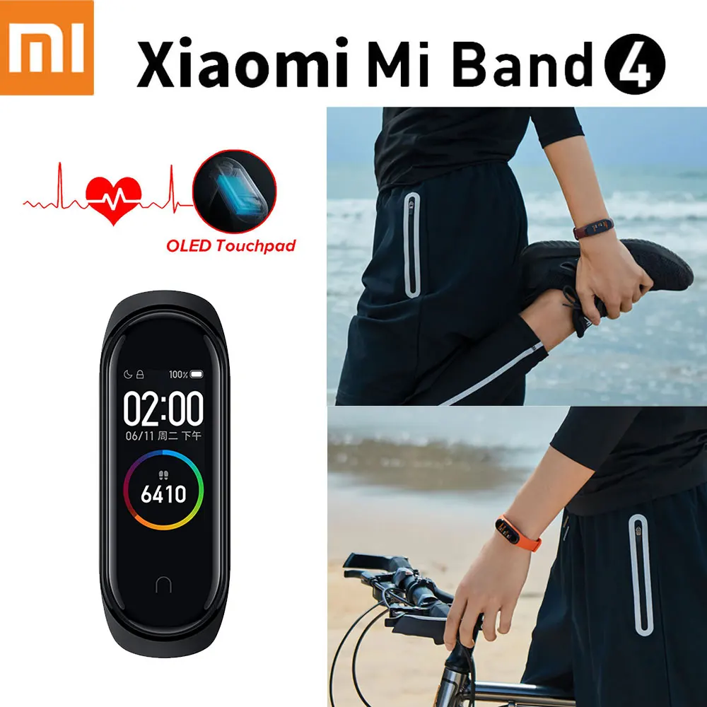 Xiaomi mi смарт-браслет 4 цветной экран mi Band 4 смарт-Браслет фитнес-трекер для измерения сердечного ритма спортивные водонепроницаемые Смарт-часы