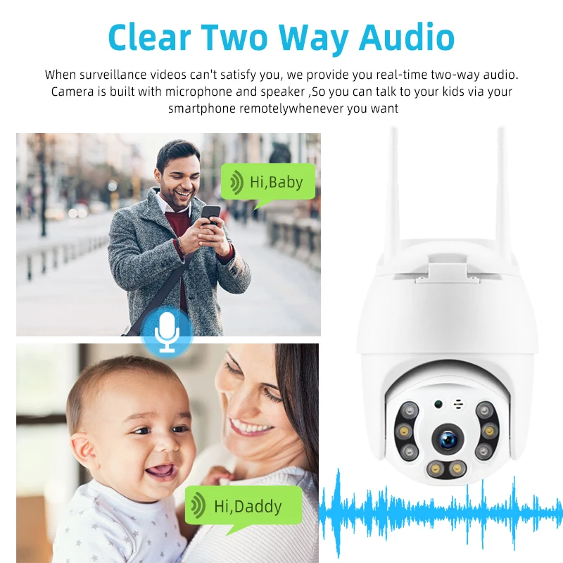 IP Камера Wi Fi 1080P открытый Скорость купольная PTZ 2MP двухстороннее аудио