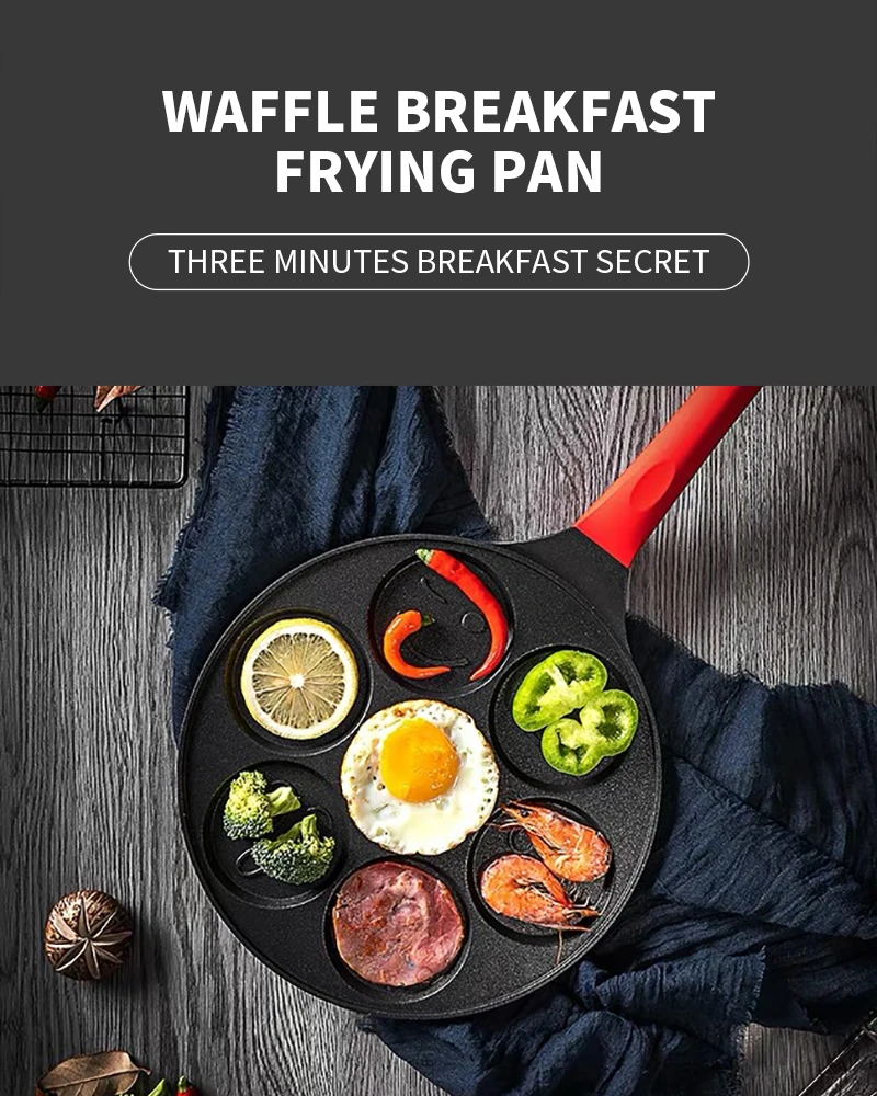 Keelorn 43*26*4.5cm Seven-hole Breakfast Pot Multi-function Flat Bottom Porous Frying Pan Non-stick Egg Eumpling Pot