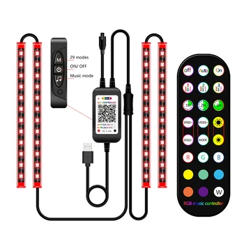 

LED Car Foot Light Ambient Lamp With USB Wireless Remote Music Control Multiple Modes Automotive Interior Decorative Lights
