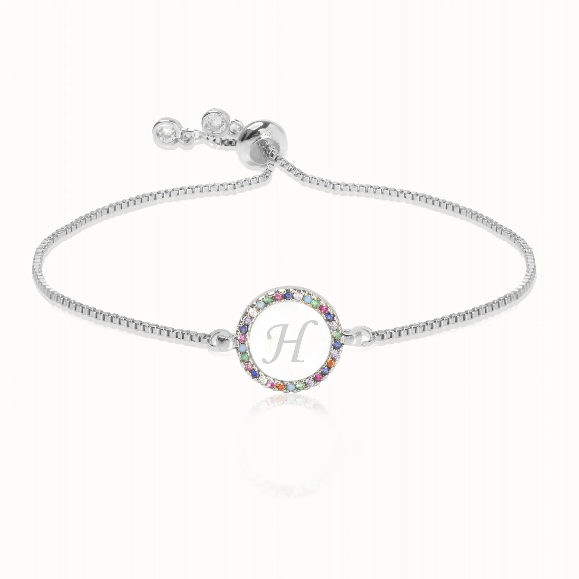 Красочный Радужный Циркон 26 буквенный браслет для женщин Регулируемый начальный браслет Femme ювелирное изделие, цепь в виде змеи