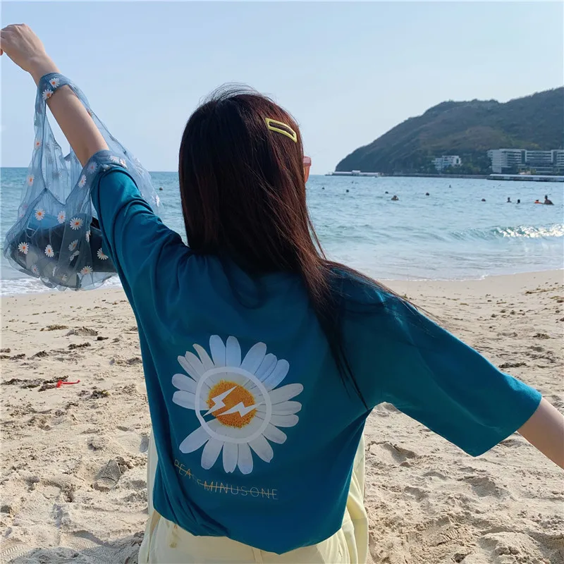 Летняя Новинка 2020 удобная повседневная футболка с короткими рукавами ромашками