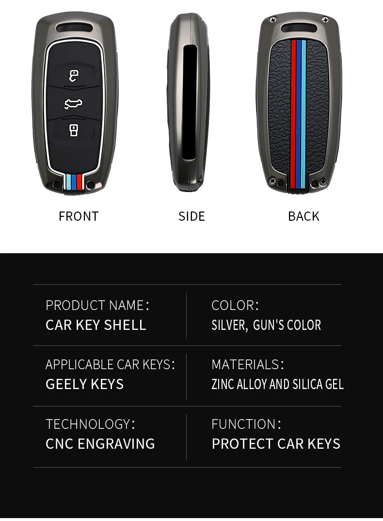 Metal Car Smart Key Case Cover Shell Fob For Geely Boyue Atlas NL3 Emgrand X7 EX7 EC7 GT GC9 Borui Coolray Protector Accessories - H64dc9ba065e34baea58df3fadb1ed89dZ