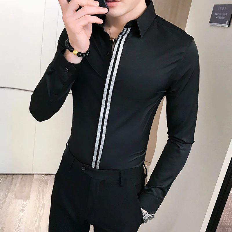 

camisas hombre autumn new mens casual shirts business patchwork color slim fit tuxedo shirt Streetwear long sleeve blouse homme