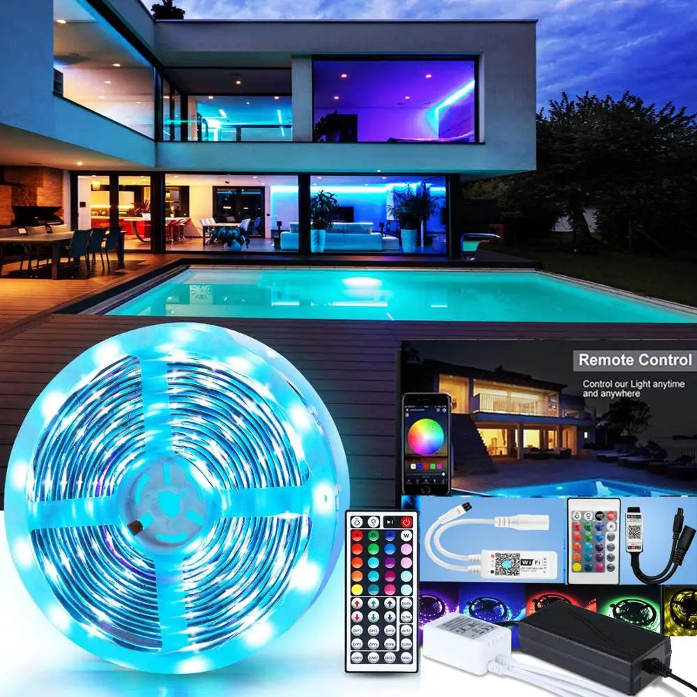 

5M 10M LED Strip Light RGB 5050 Flexible Ribbon Fita Led Lights Strips RGB Tape Diode DC 12V+ Remote Control+Power Supply