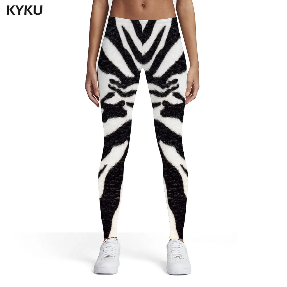KYKU Black And White Leggings Women Leopard Printed pants Zebra Elastic Art Leggins Womens Leggings Pants Fitness Bodybuilding lululemon align leggings Leggings