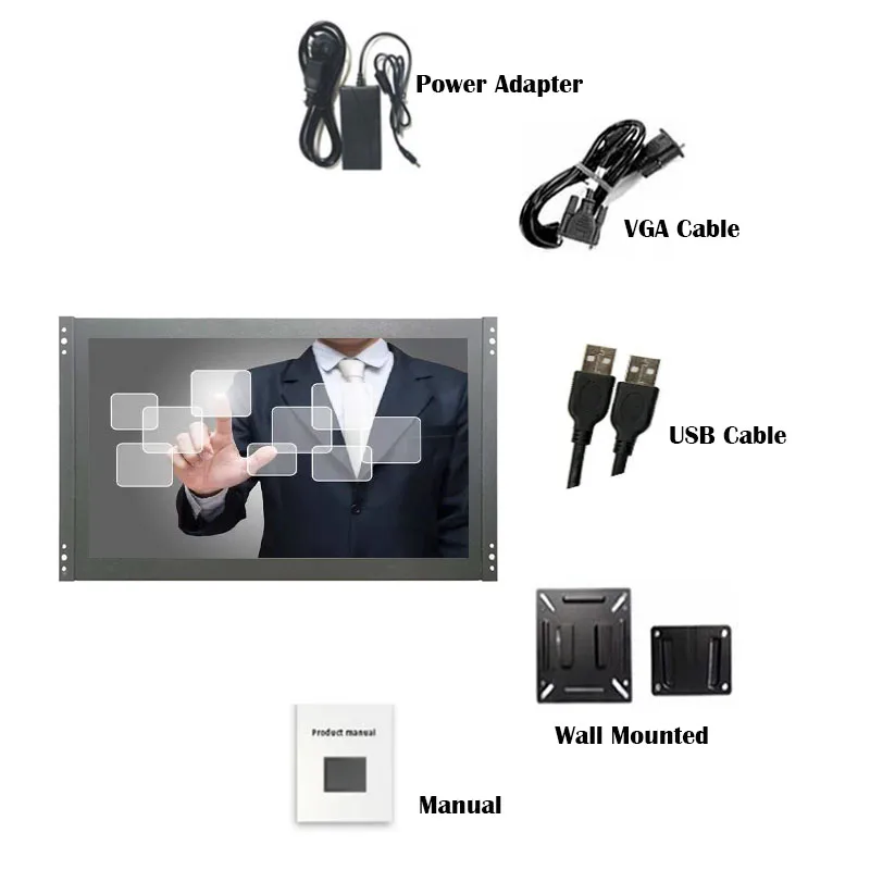 US $150.87 ZHIXIANDA 141 Inch Industrial Screen Metal Case 1920x1080 HDMI VGA BNC AV USB Input Open Frame Capacitive Touch Monitor
