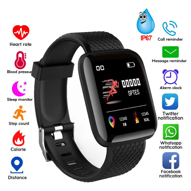 

116 Plus Smart Band Bracelet Waterproof Watch Blood Pressure Measurement Fitness Tracker Watch Heart Rate Monitor Pedometer