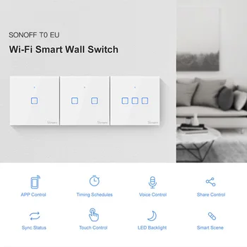 

Itead Sonoff T0EU 86 1/2/3 gang TX Series Wall Touch Wifi Switch Remote Control Smart Switch Works With Google Home Alexa