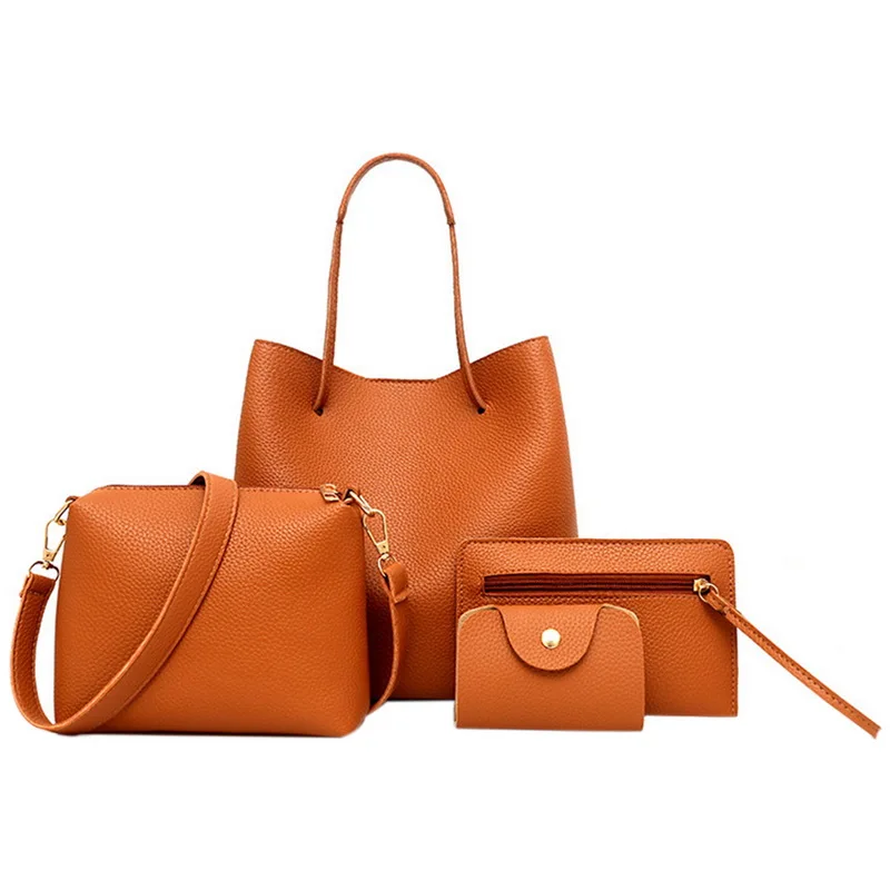SHUJIN, Прямая поставка, высокое качество, 4 шт. в наборе, женская сумка из искусственной кожи, Полиэфирная Сумка на плечо, сумка-тоут, сумка-мессенджер - Цвет: coffee