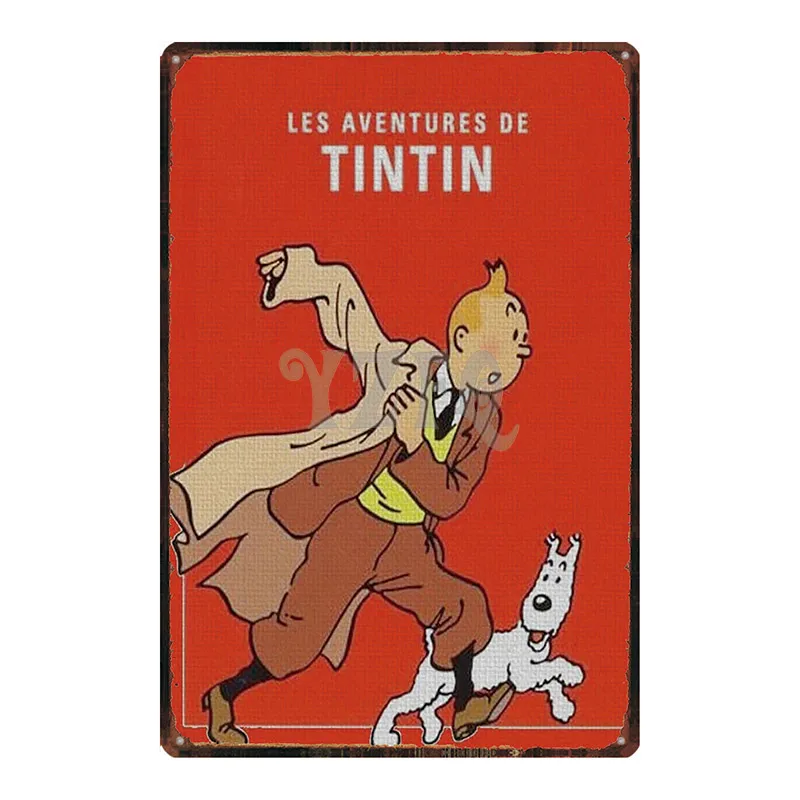 Tintin мультфильм металлическая жестяная вывеска потертый шик Винтаж таблички стена для детской комнаты бар кофе домашнего искусства ремесло кино декор 30X20 см DU-2922 - Цвет: DU2927