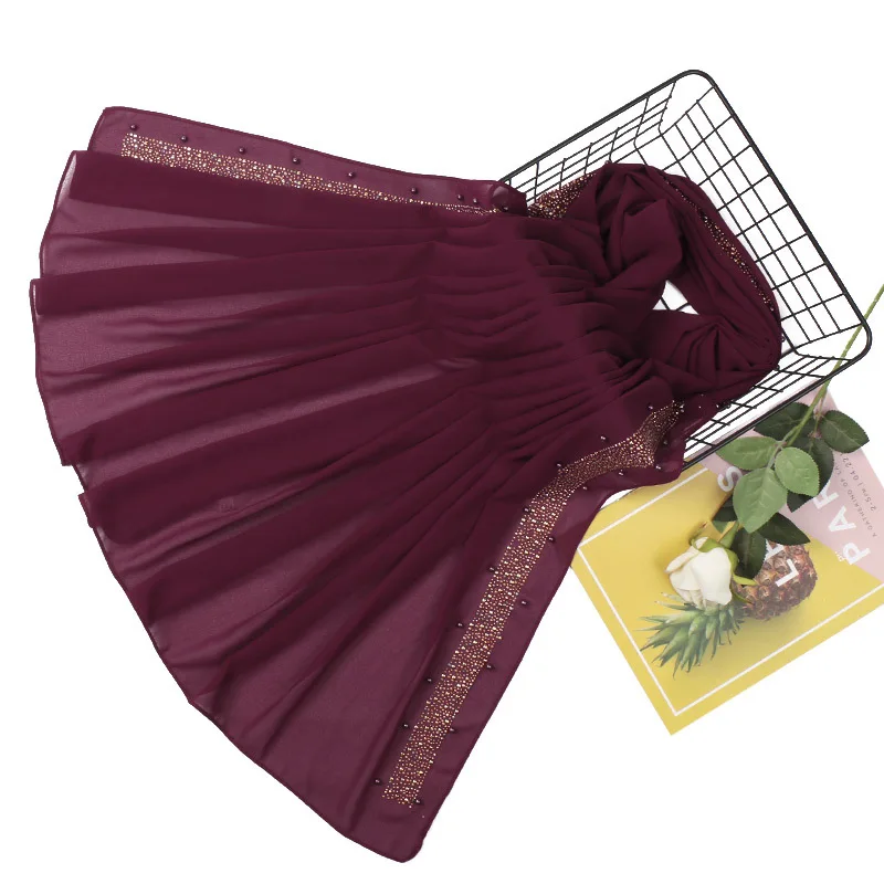 

Plain Stitch Dimond Bubble Chiffon Instant Hijab Shawl Women High Quality Headband Summer Beach Bufandas Muslim Sjaal 180*75Cm