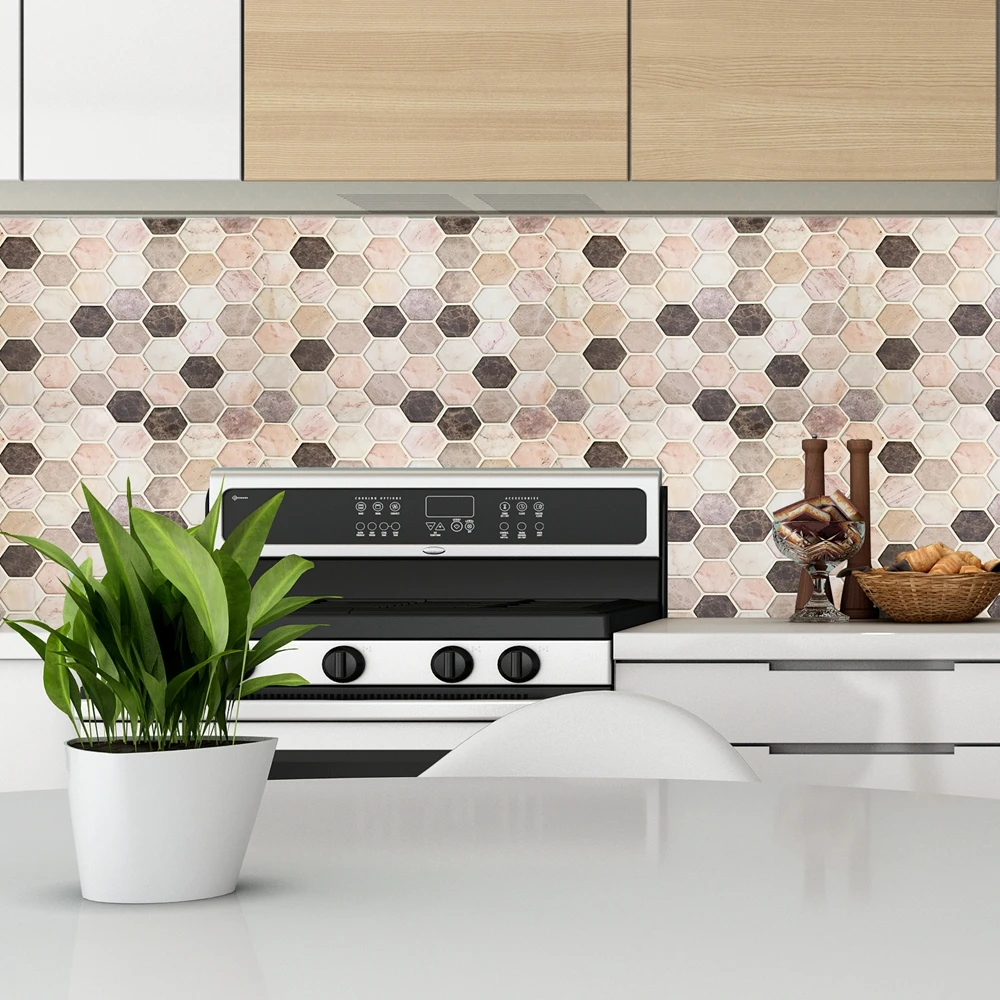Vividtiles, горячая Распродажа, 12*12 дюймов, мозаичные обои, смешанные коричневые шестигранные самоклеющиеся настенные плитки-1 лист