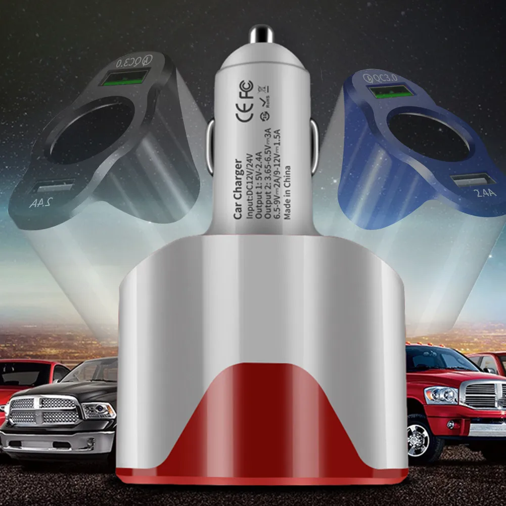 

Useful Phone Accessories 12/24V Car Charger Dual USB Ports QC3.0 Fast Charging Lighter Auto Charger Adapter