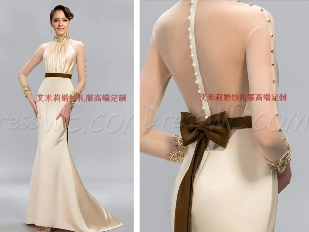 Бисероплетение vestido de festa, вечернее платье для выпускного вечера с высоким воротником и длинным рукавом, платье для матери невесты