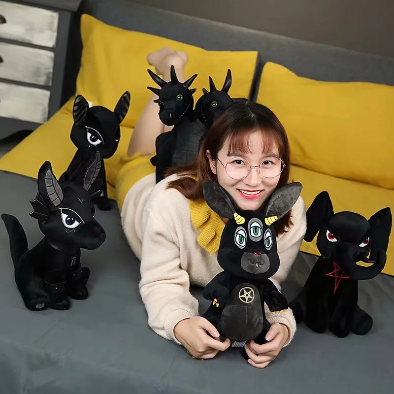 Gothic All Black Devil Animals Plush Toys Monsters Black Unicorn Hydra Snake Anubis Pentacle Elephant Rabbit Stuffed Dolls Kids Friends Gift  (12)