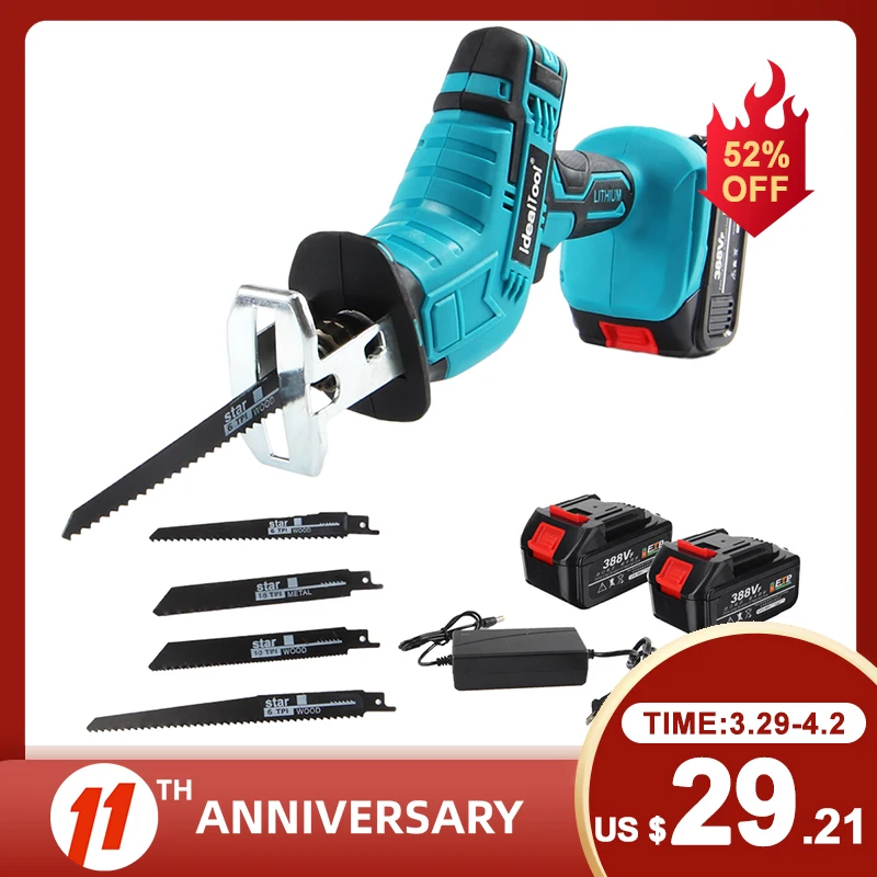 Беспроводные пила с возвратно поступательным движением полотна 18V Регулируемый Скорость бензопила дерево ПВХ трубы для резки пила с возвратно поступательным движением полотна Мощность инструмента IDEALTOOL - Апрельский топ товаров с Али