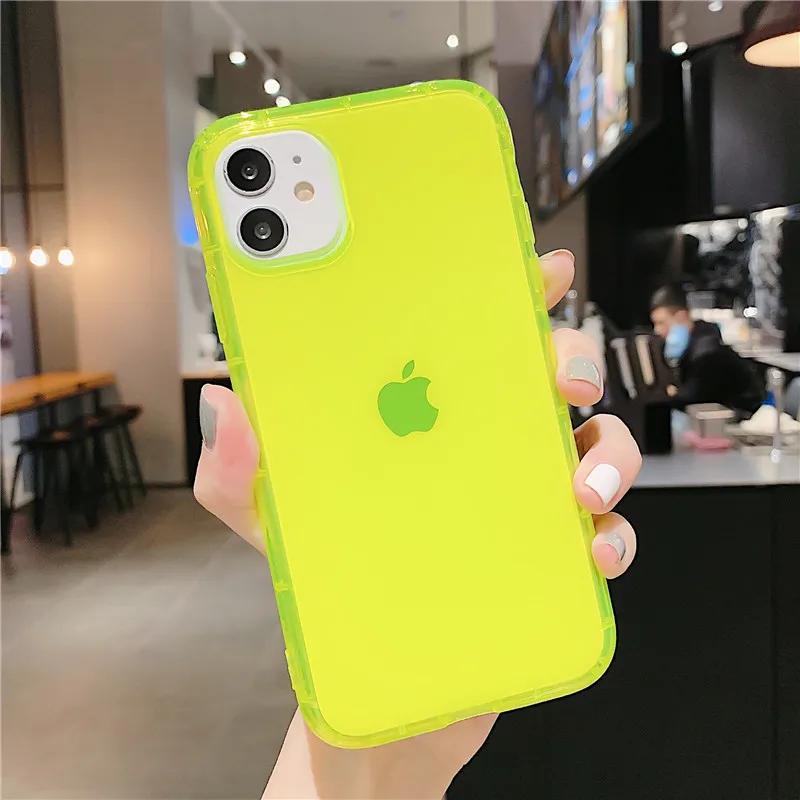 Fluorescente à Prova de Choque Case de Telefone para o Iphone xr x xs 7 8 Mais se 2021 Neon Case Tpu Limpar Telefone Capa 100pc Cor 11 Pro Max 4 Pro Max XR X XS Max 7
