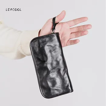

Vintage Genuine Leather Long Soft Wallet Cowhide Men Bifold Purse Wallets Women Card Holder Clutch Bag With Coin Pocket