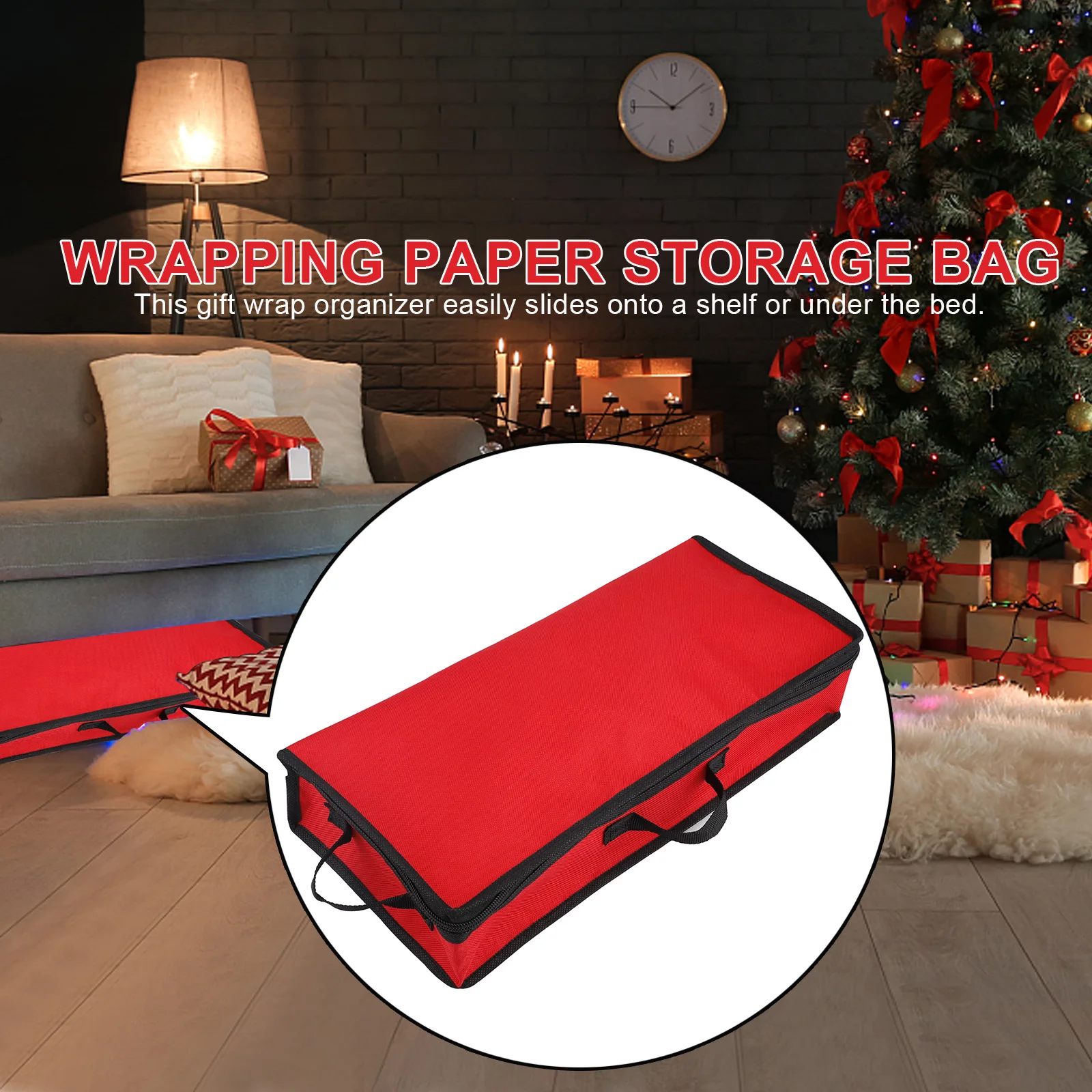 

Wrapping Paper Storage Bag Rolls And Ribbon Holder Heavy Duty Tear Proof Christmas Gift Wrap Storage Organizer With 2 Clear Pock