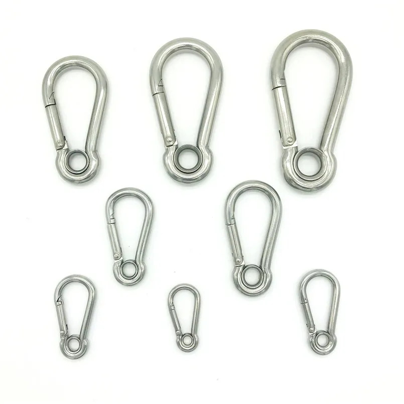

Carabiner Snap Hook Keychain Silver Multi-size Band Ring Stainless Steel EDC Survival Outdoor Camping Tools for Climbing Safety