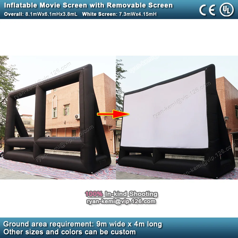 8.1mWx6.1mH giant inflatable movie screen with removable screen outdoor large inflatable cinema 16 9 projection film screen