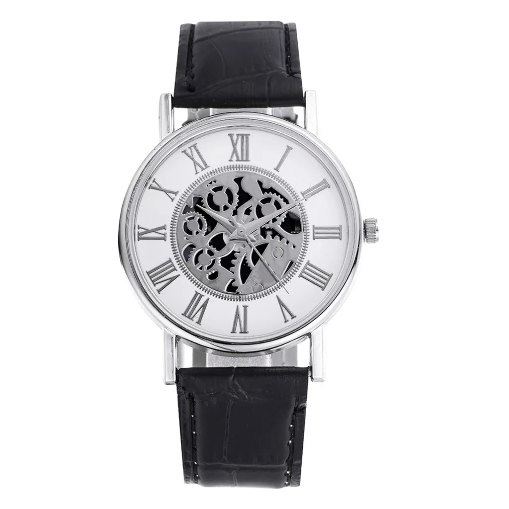 Fashion Men's Business Hollow Quartz Wristwatches Mechanical Watch Manual Winding Automatic Wrist Watch For Men Saat Erkek 