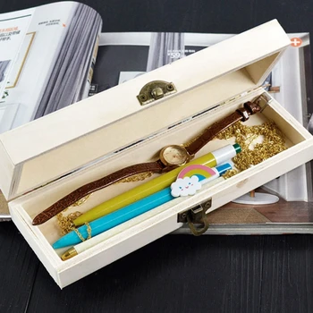 

Handmade Jewelry Storage Box Wood Lock Up Pen Case Pencil Organizer Crafts Case