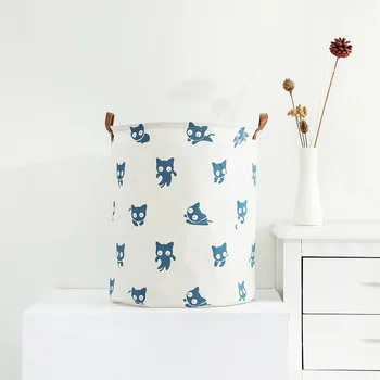

Cotton Canvas Cloth Laundry Basket Waterproof Foldable Large Storage Basket Home Organizer